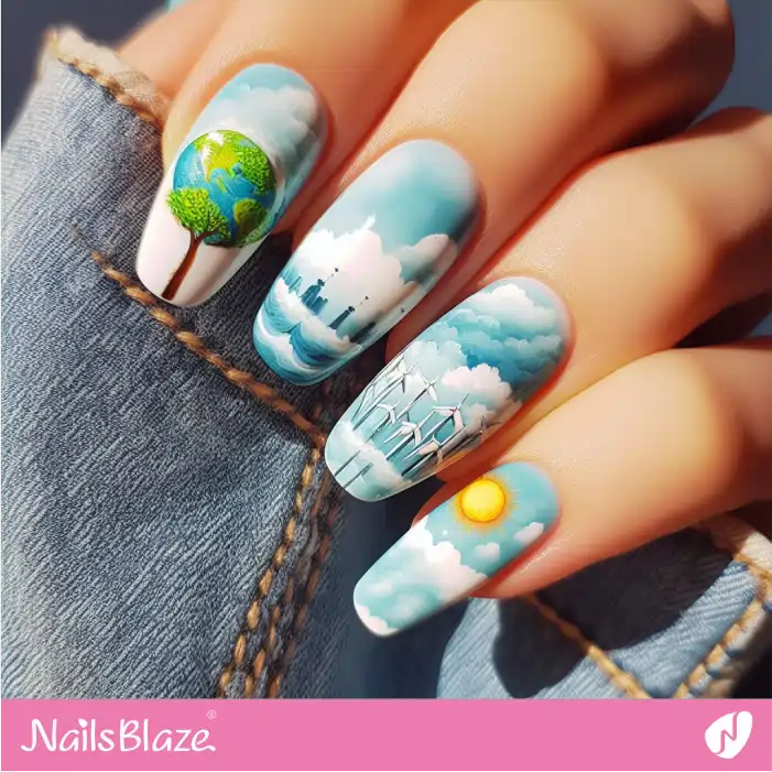 Save the Planet Earth with Clean Energy Nail Design | Climate Crisis Nails - NB2952